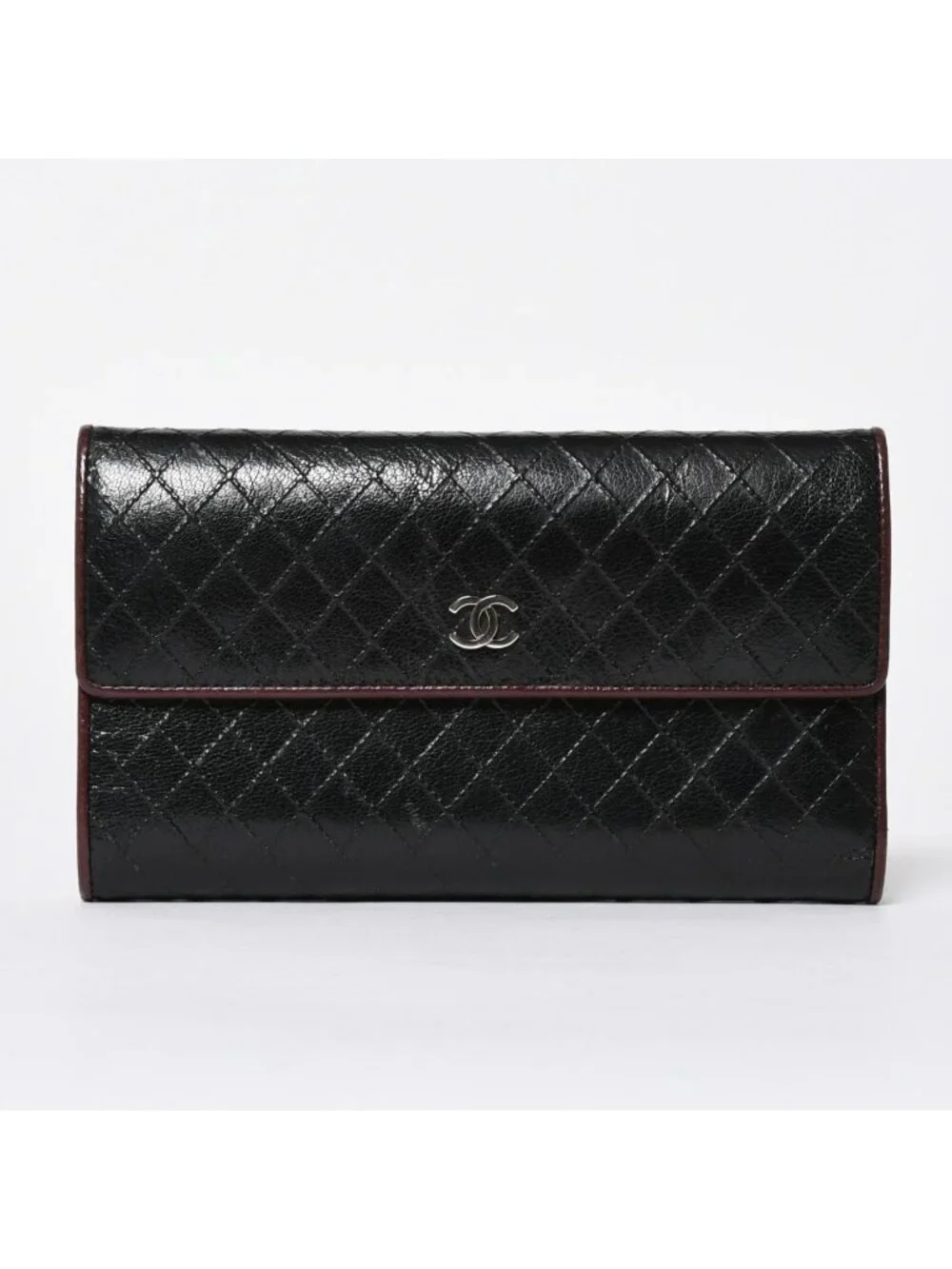Chanel Bicolor Wallet CC Logo Calfskin Black Bordeaux Silver